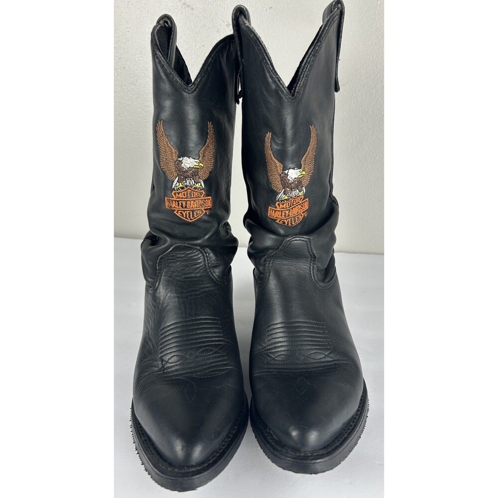 Vtg  Harley Davidson Western Slouch Embroidered Eagle Black Leather Boots W 7.5